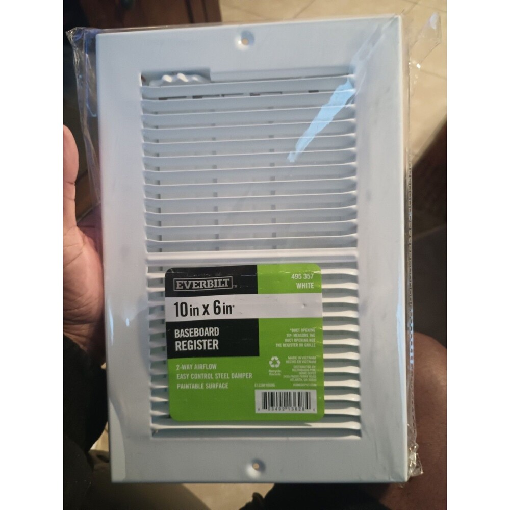 Everbilt 10 in. x 6 in 2-Way Air Flow Baseboard Register-(Paintable Steel)